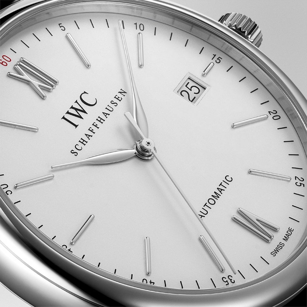 IWC Schaffhausen Portofino 40mm Silver Dial Men's Leather Strap Watch - Berry's Jewellers