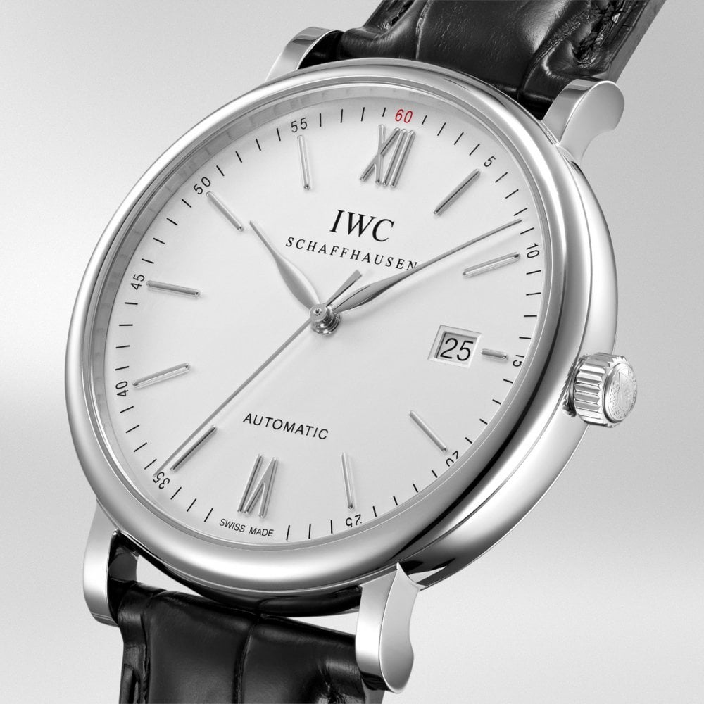 IWC Schaffhausen Portofino 40mm Silver Dial Men's Leather Strap Watch - Berry's Jewellers