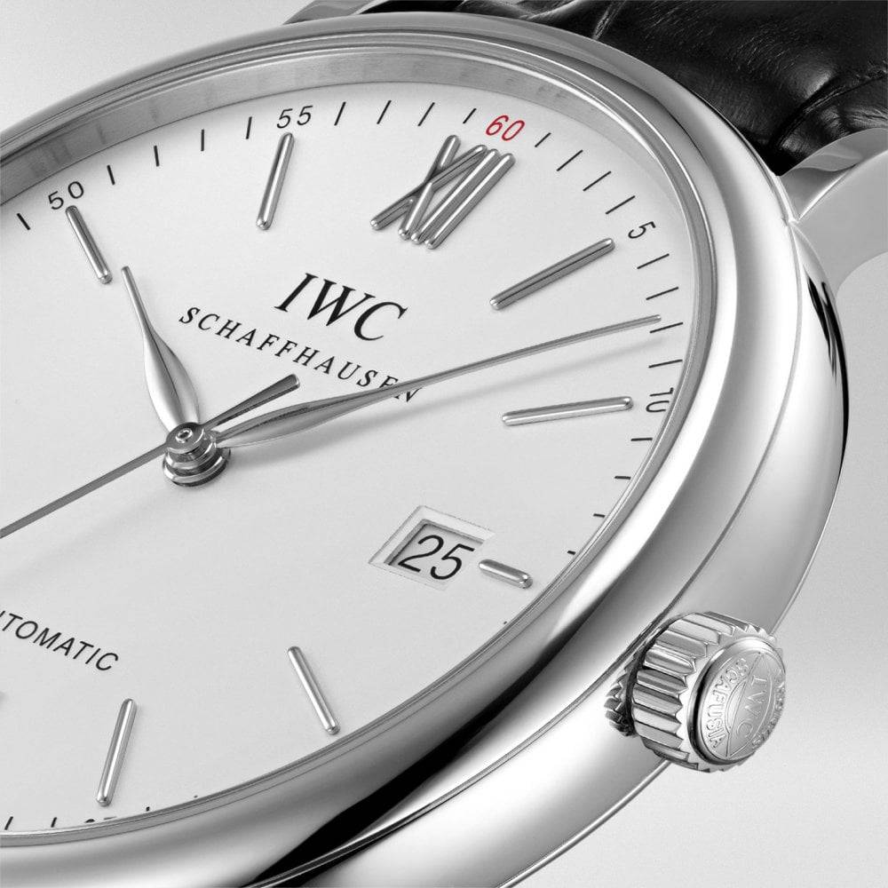 IWC Schaffhausen Portofino 40mm Silver Dial Men's Leather Strap Watch - Berry's Jewellers