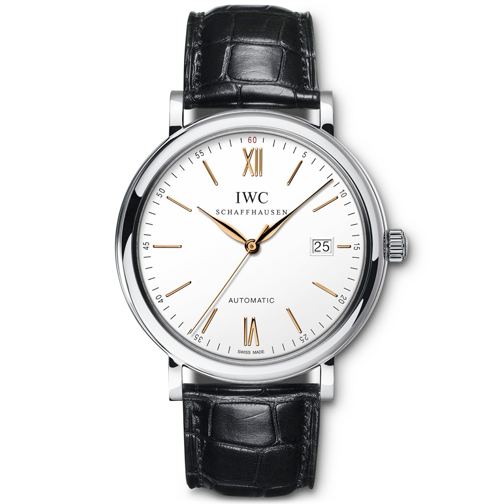 IWC Schaffhausen Portofino 40mm Silver/Rose Dial Men's Leather Strap Watch - Berry's Jewellers