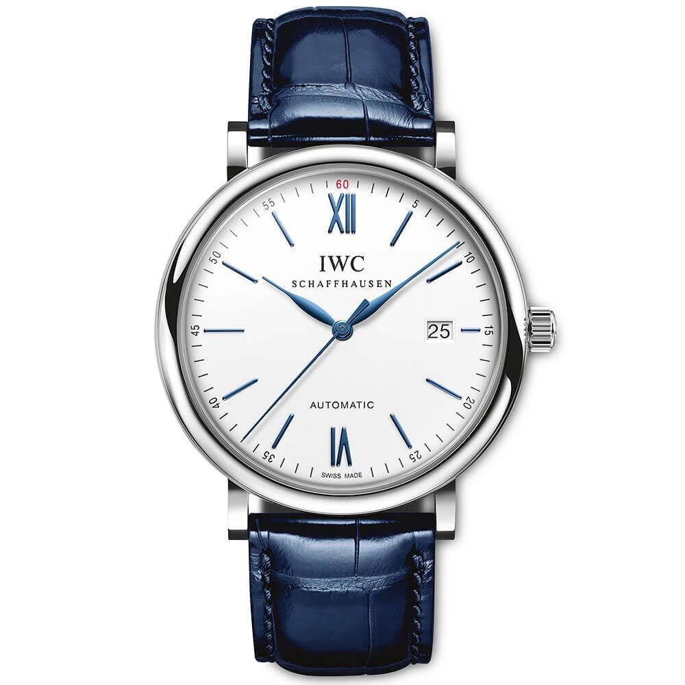 IWC Schaffhausen Portofino 40mm White/Blue Dial Men's Leather Strap Watch - Berry's Jewellers