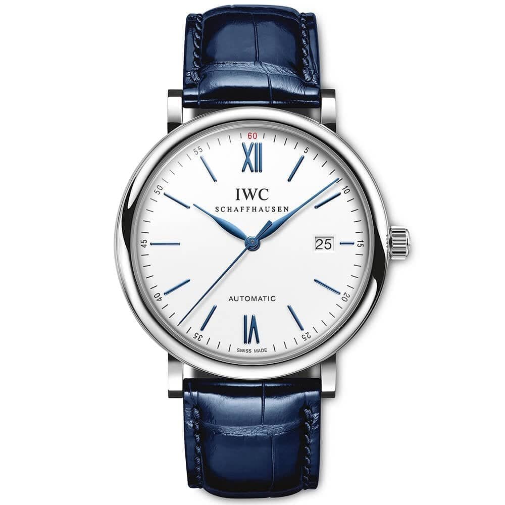 IWC Schaffhausen Portofino 40mm White/Blue Dial Men's Leather Strap Watch - Berry's Jewellers