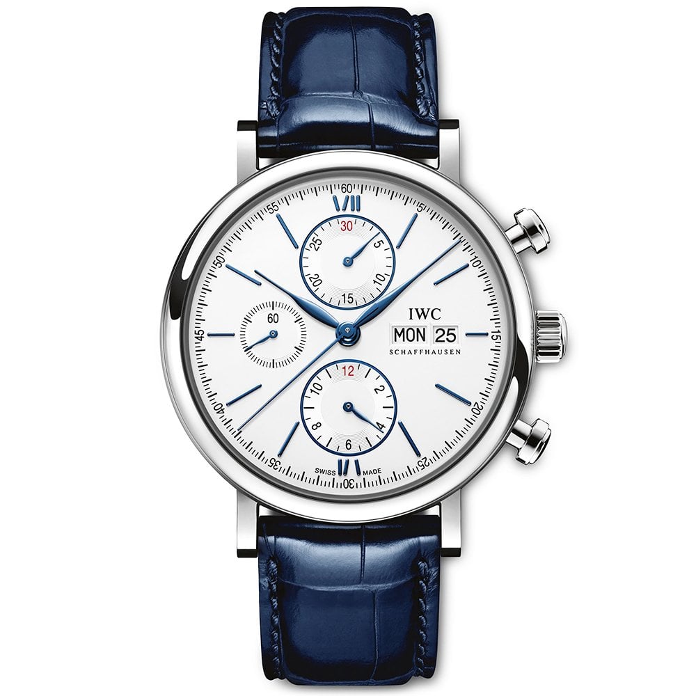 IWC Schaffhausen Portofino 42mm White/Blue Dial Men's Chronograph Strap Watch - Berry's Jewellers