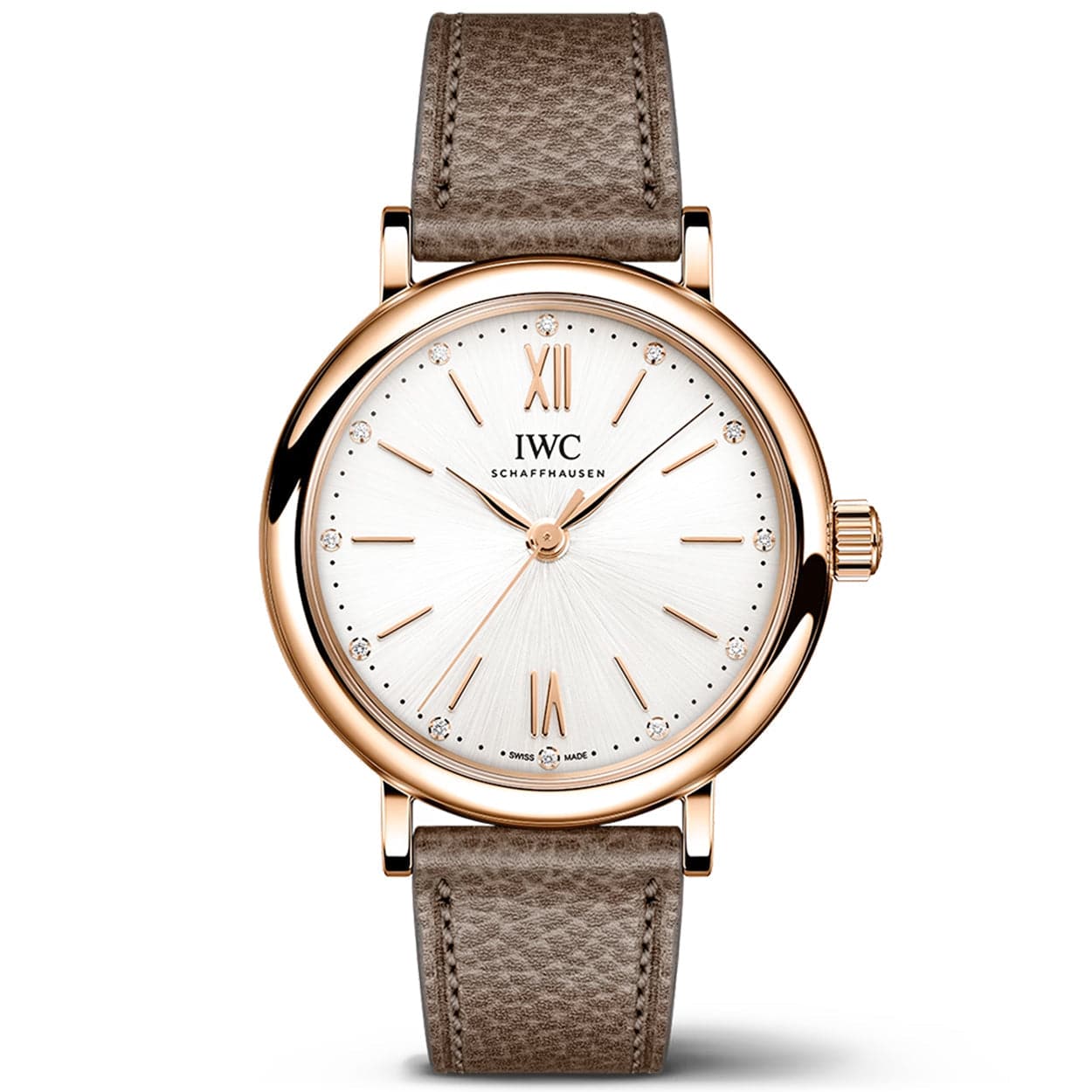 IWC Schaffhausen Portofino Automatic 34 18ct Rose Gold Diamond Dial Ladies Watch - Berry's Jewellers