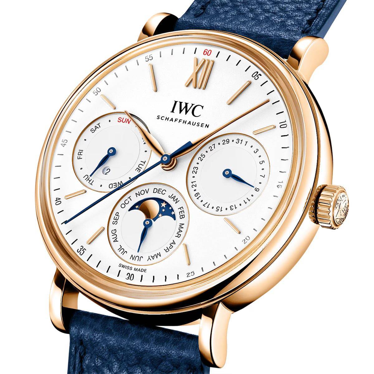 IWC Schaffhausen Portofino Perpetual Calendar 40mm 18ct Rose Gold Strap Watch - Berry's Jewellers