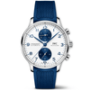 IWC Schaffhausen Portugieser 41mm Silver/Blue Dial Chronograph Rubber Strap Watch - Berry's Jewellers