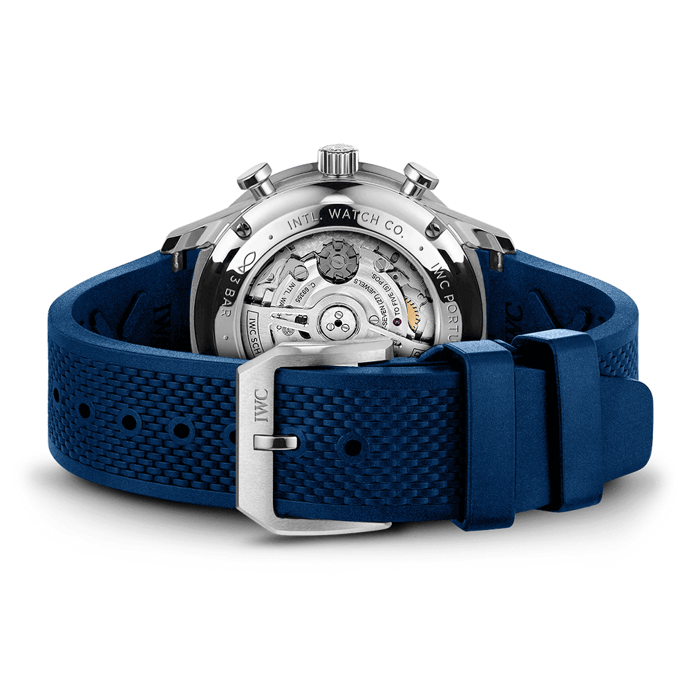 IWC Schaffhausen Portugieser 41mm Silver/Blue Dial Chronograph Rubber Strap Watch - Berry's Jewellers