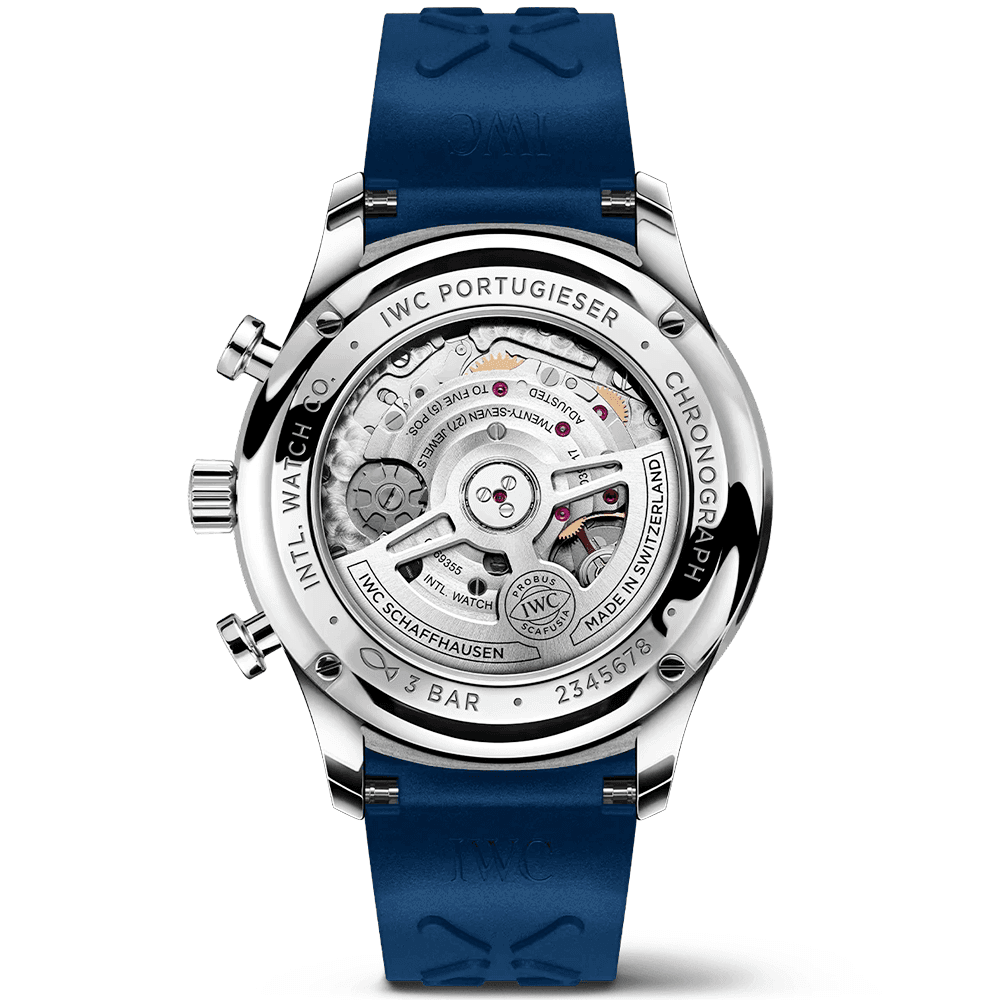 IWC Schaffhausen Portugieser 41mm Silver/Blue Dial Chronograph Rubber Strap Watch - Berry's Jewellers