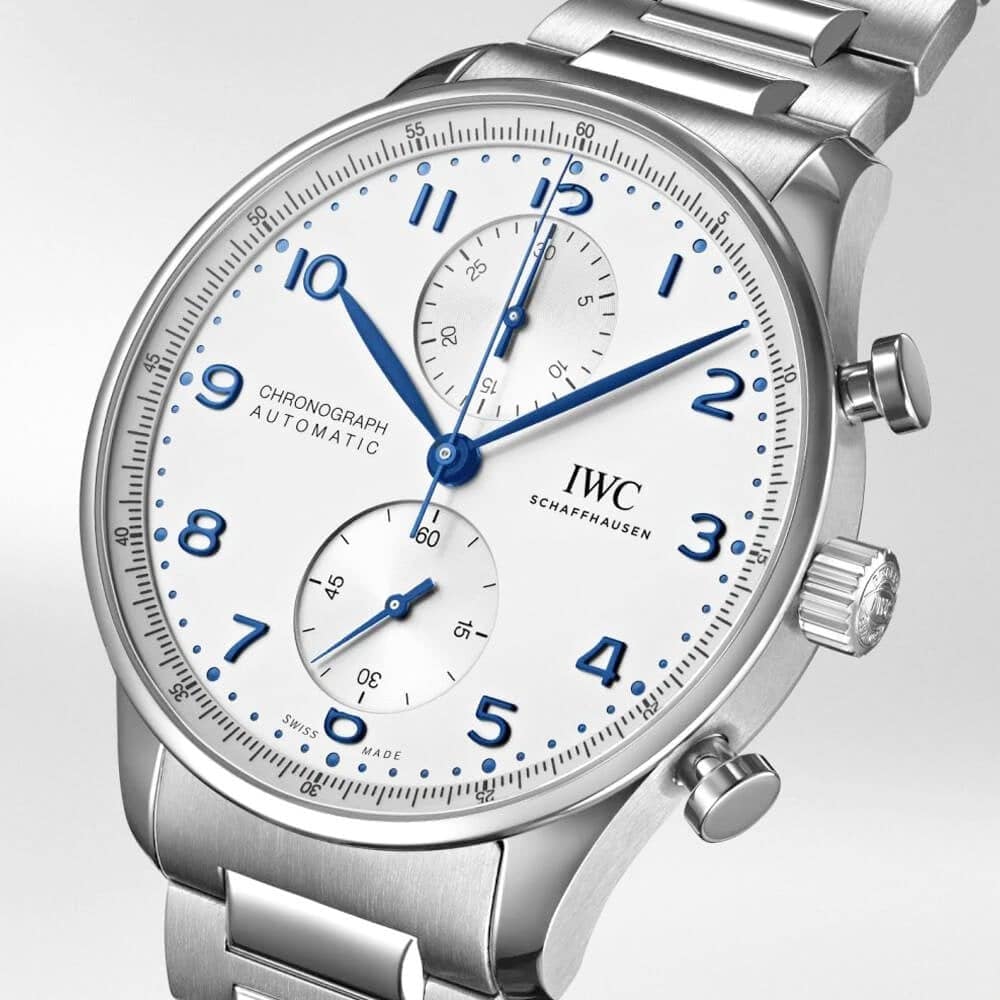 IWC Schaffhausen Portugieser 41mm Silver/Blue Dial Men's Chronograph Bracelet Watch - Berry's Jewellers