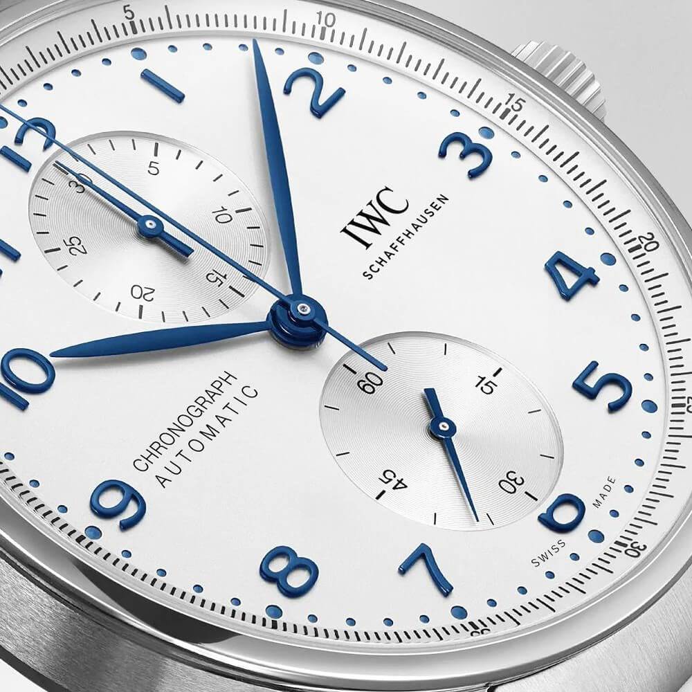 IWC Schaffhausen Portugieser 41mm Silver/Blue Dial Men's Chronograph Bracelet Watch - Berry's Jewellers