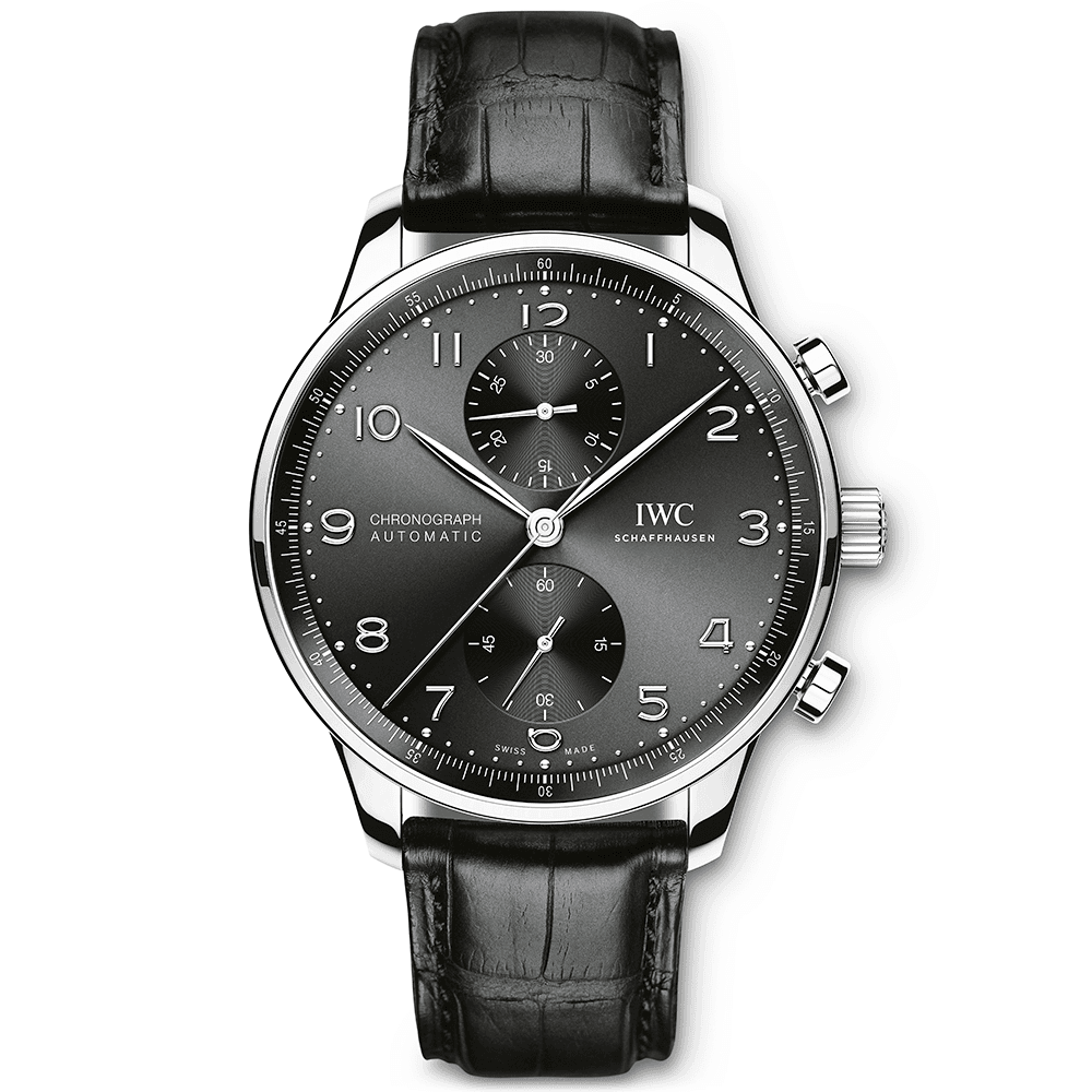 IWC Schaffhausen Portugieser 41mm Silver/Rose Dial Men's Chronograph Strap Watch - Berry's Jewellers