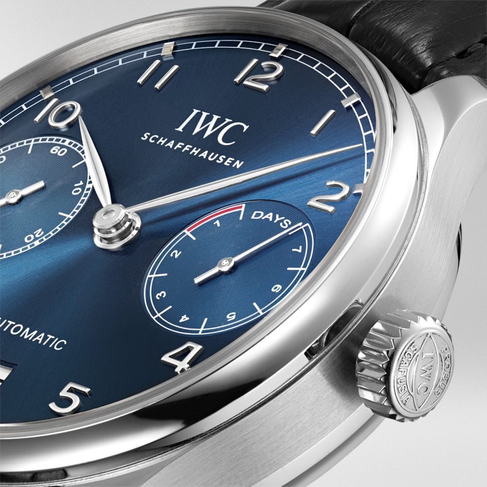 IWC Schaffhausen Portugieser 42mm Blue Dial Men's Automatic Leather Strap Watch - Berry's Jewellers