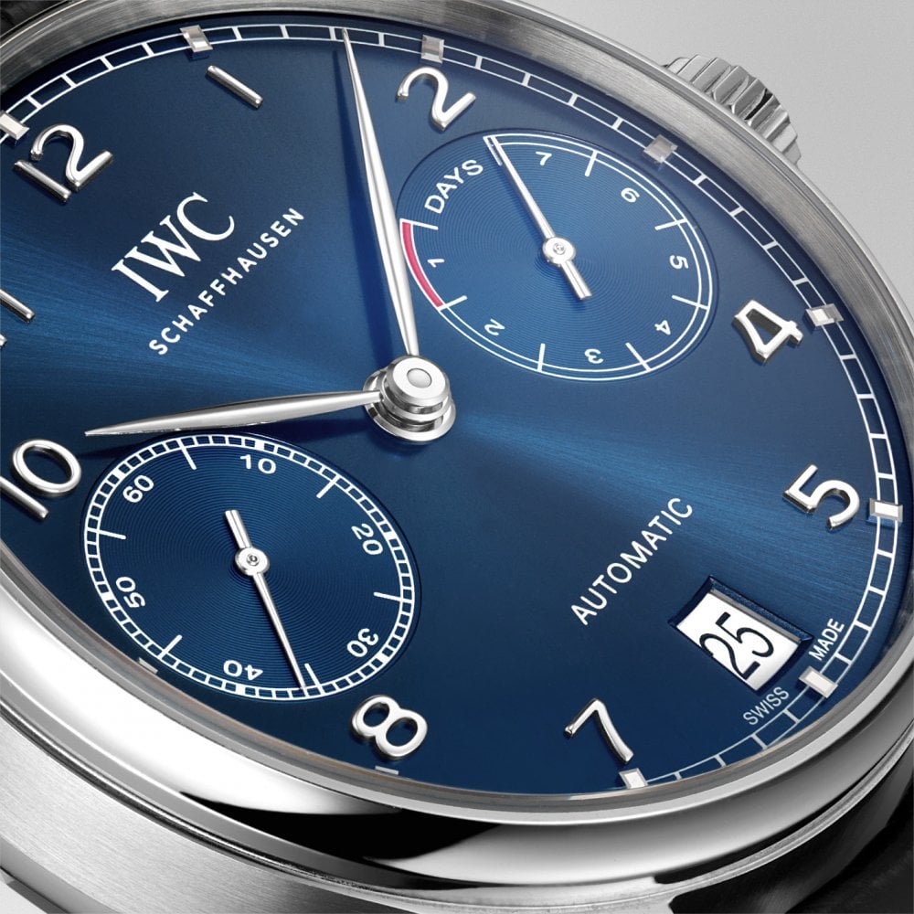 IWC Schaffhausen Portugieser 42mm Blue Dial Men's Automatic Leather Strap Watch - Berry's Jewellers