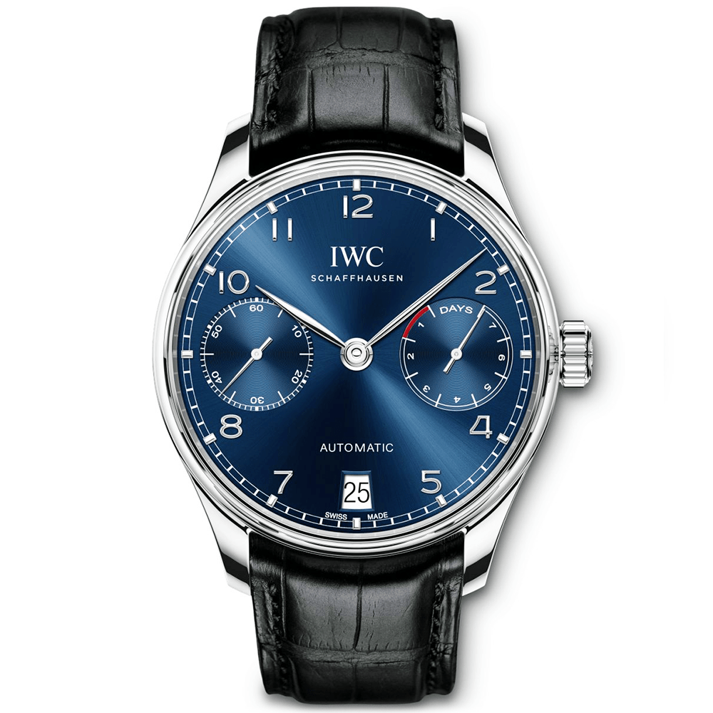 IWC Schaffhausen Portugieser 42mm Blue Dial Men's Automatic Leather Strap Watch - Berry's Jewellers