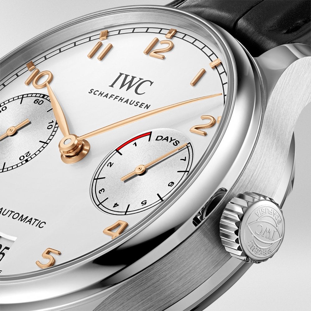 IWC Schaffhausen Portugieser 42mm Silver/Rose Dial Men's Automatic Strap Watch - Berry's Jewellers