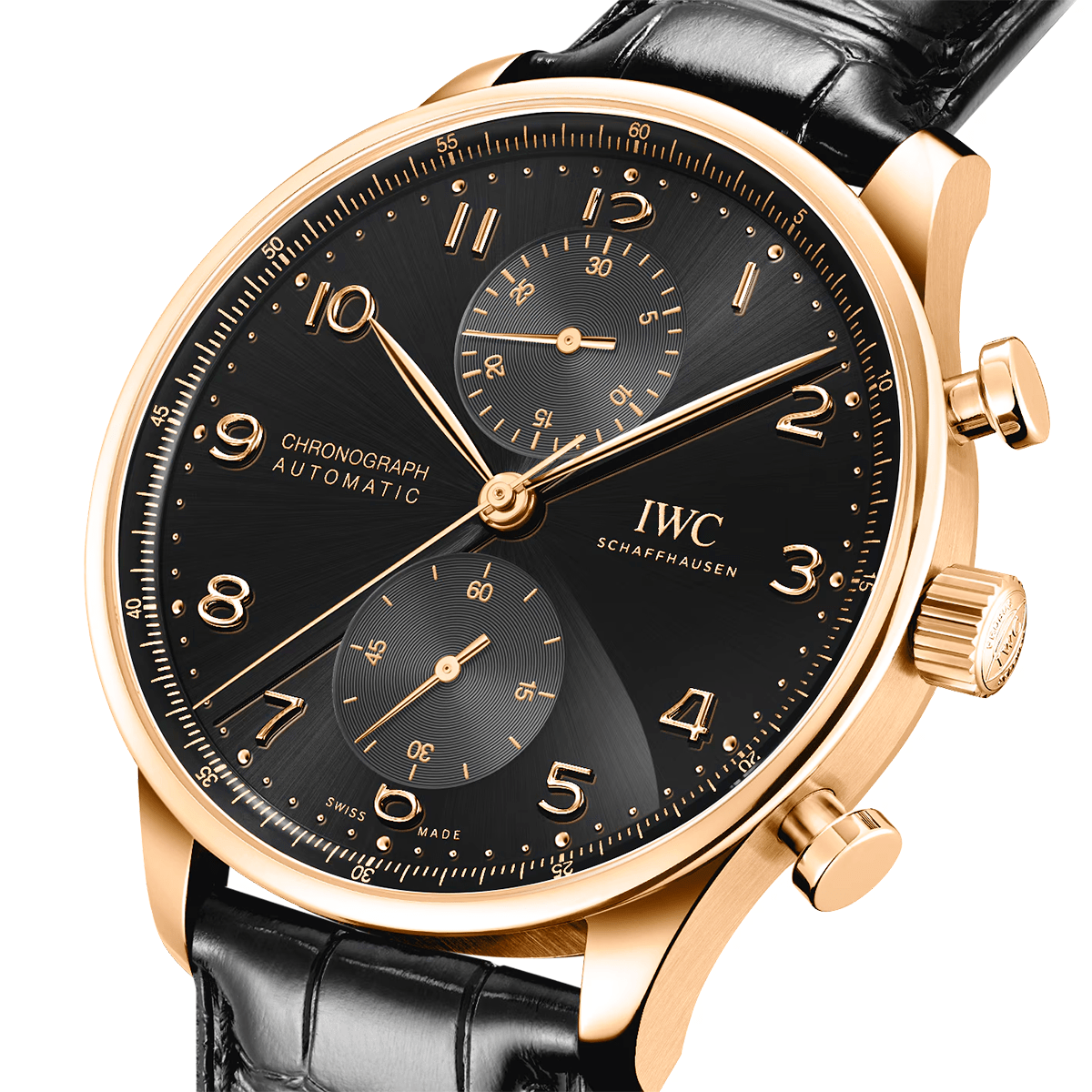 IWC Schaffhausen Portugieser 'Obsidian' 41mm 18ct Rose Gold Chronograph Strap Watch - Berry's Jewellers