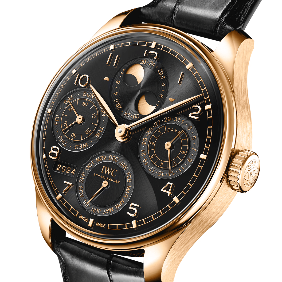 IWC Schaffhausen Portugieser 'Obsidian' Perpetual Calendar 44mm 18ct Rose Gold Watch - Berry's Jewellers