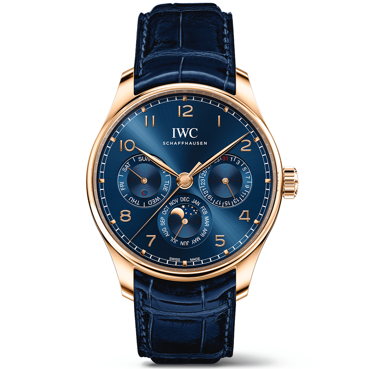 IWC Schaffhausen Portugieser Perpetual Calendar 42mm 18ct Rose Gold Blue Dial Watch - Berry's Jewellers