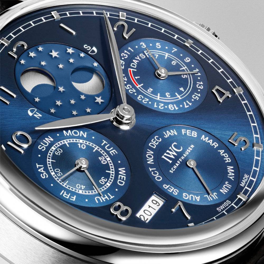 IWC Schaffhausen Portugieser Perpetual Calendar 44mm 18ct White Gold Blue Dial Watch - Berry's Jewellers