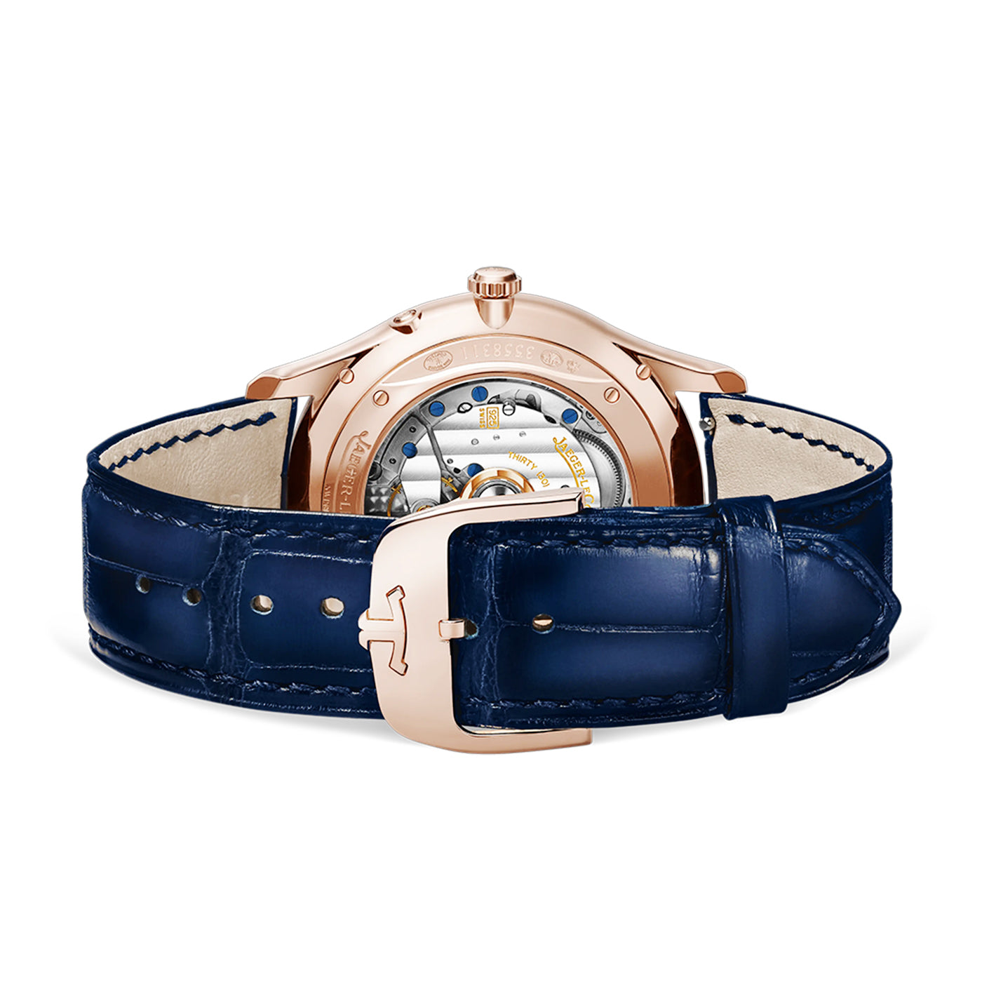 Jaeger-LeCoultre Master Ultra Thin Moon 18ct Pink Gold Blue Dial Strap Watch - Berry's Jewellers