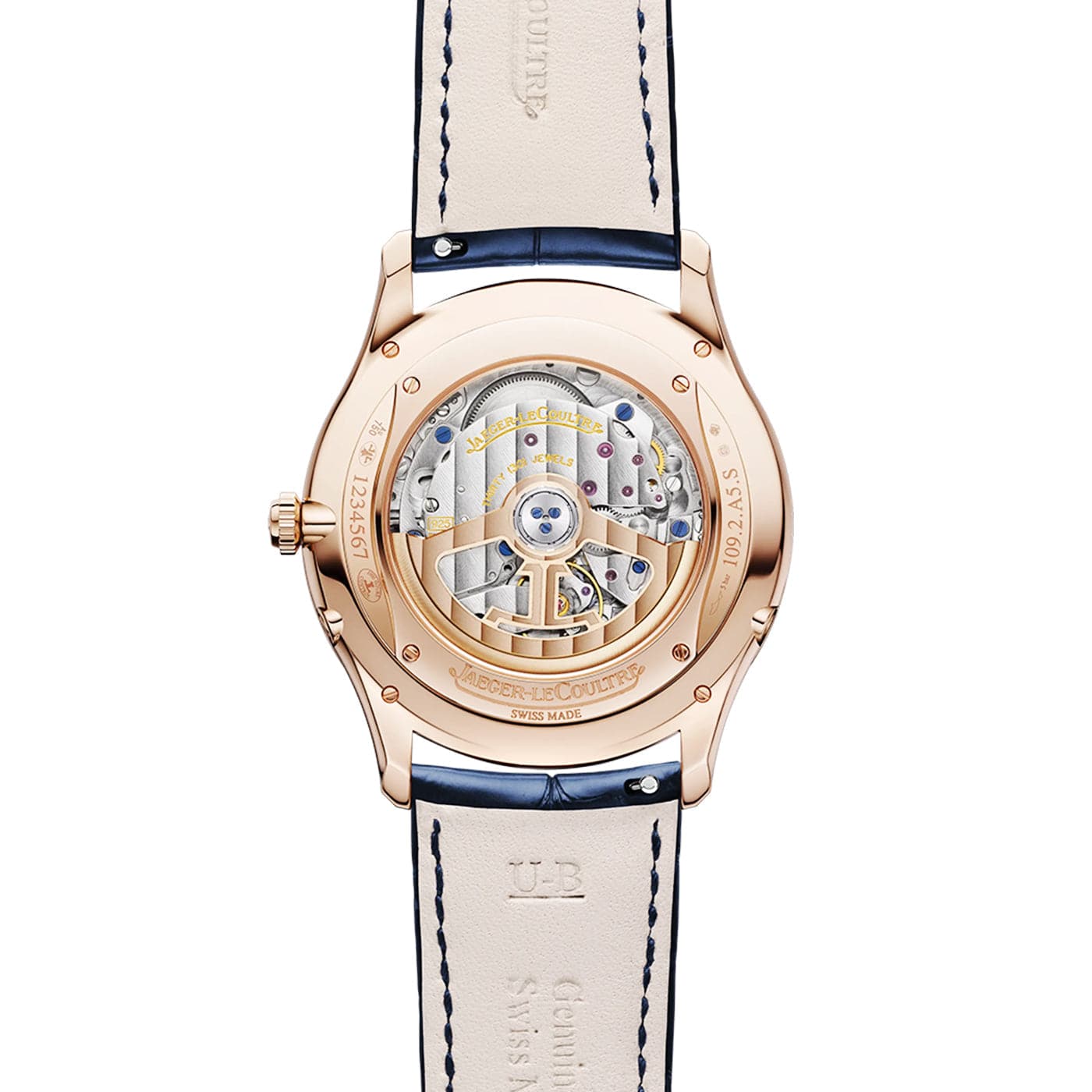 Jaeger-LeCoultre Master Ultra Thin Moon 18ct Pink Gold Blue Dial Strap Watch - Berry's Jewellers