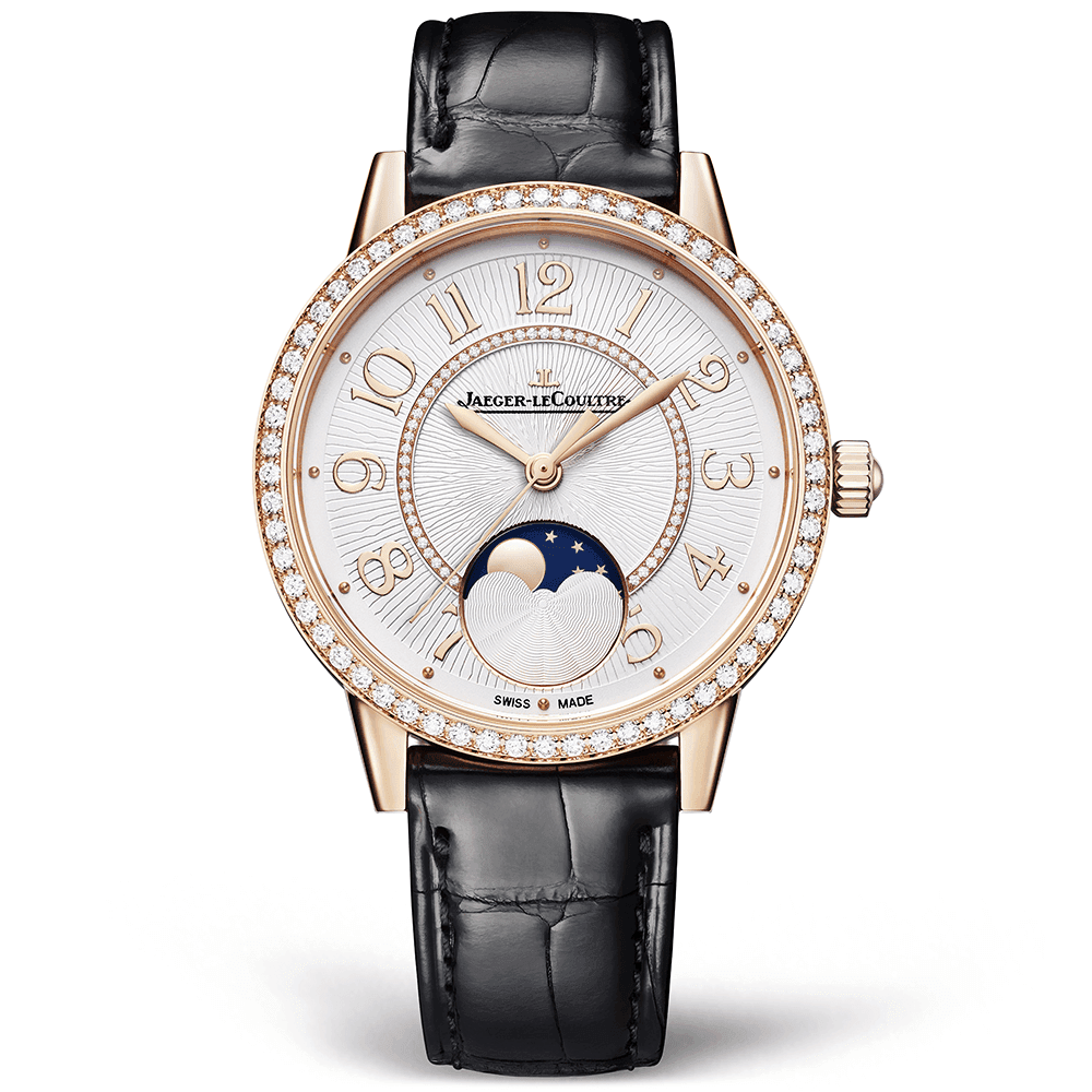 Jaeger-LeCoultre Rendez-Vous Moon 34mm Silver Guilloche Dial 18ct Pink Gold Watch - Berry's Jewellers