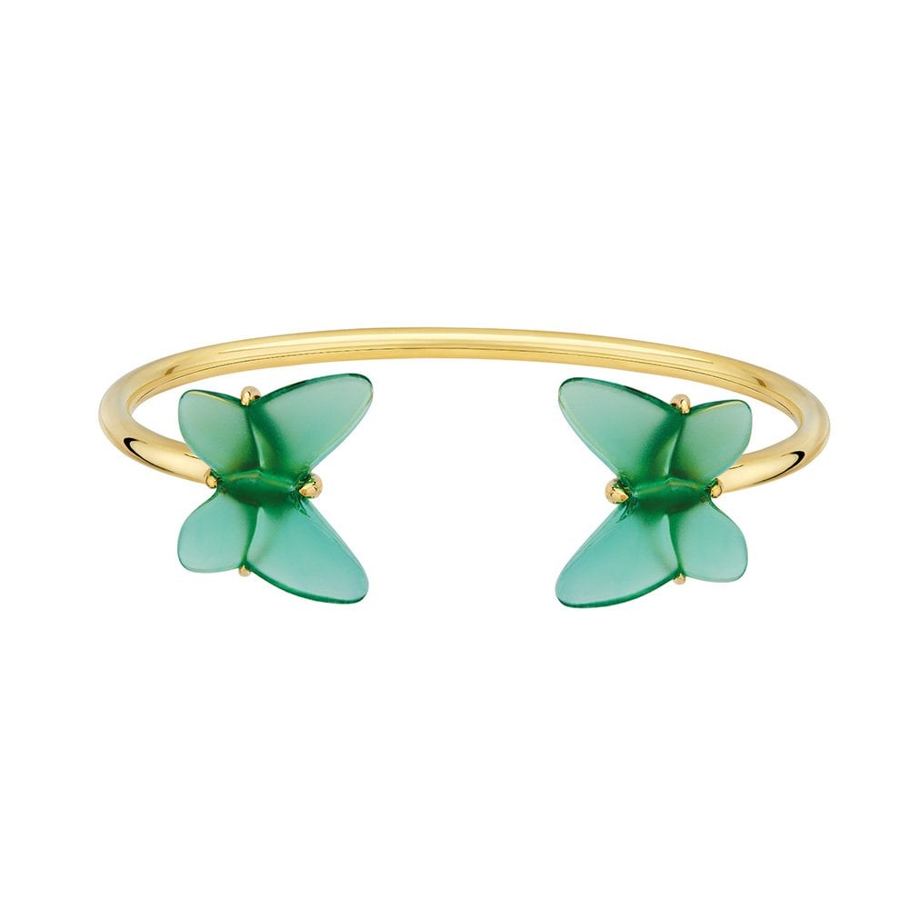 Papillon Flexible 18ct Yellow Gold-Plated & Green Crystal Bangle - S