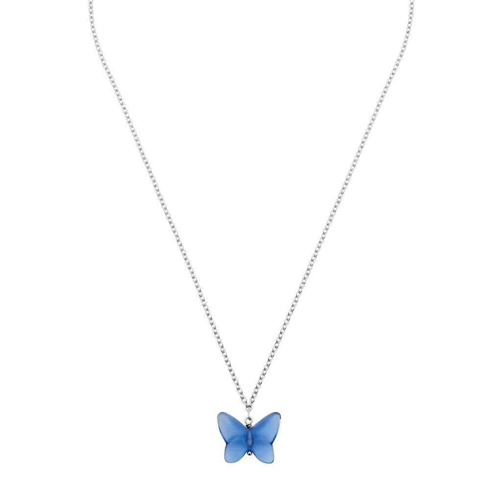 Lalique Papillon Silver & Blue Crystal Necklace - Berry's Jewellers