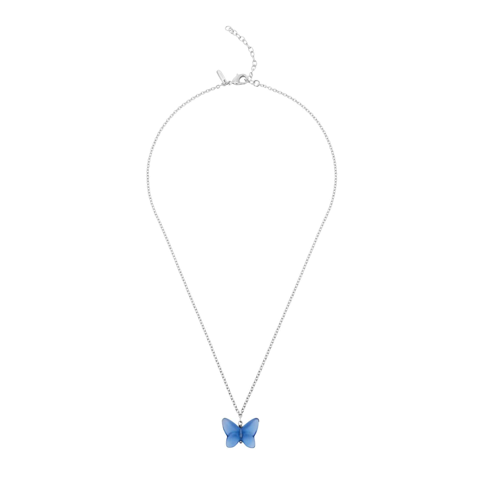 Lalique Papillon Silver & Blue Crystal Necklace - Berry's Jewellers