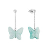 Lalique Papillon Silver & Lagoon Green Crystal Drop Earrings - Berry's Jewellers