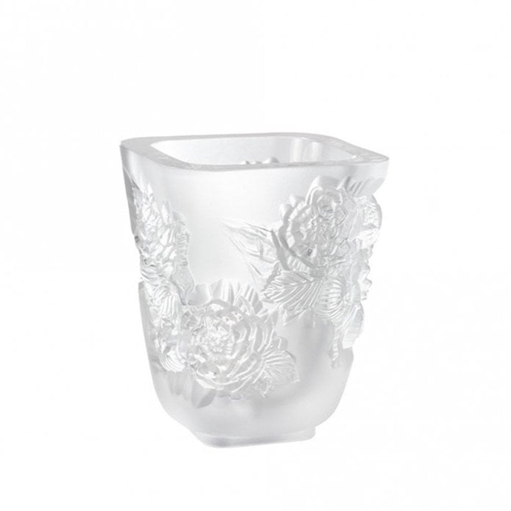 Lalique Pivoines Small Clear Crystal Vase - Berry's Jewellers