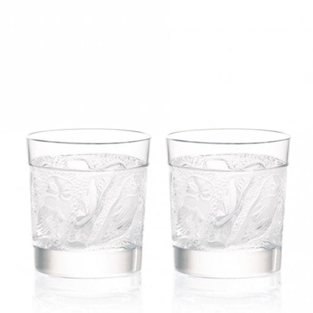 Set of Two Clear Crystal Owl Whiskey Tumblers