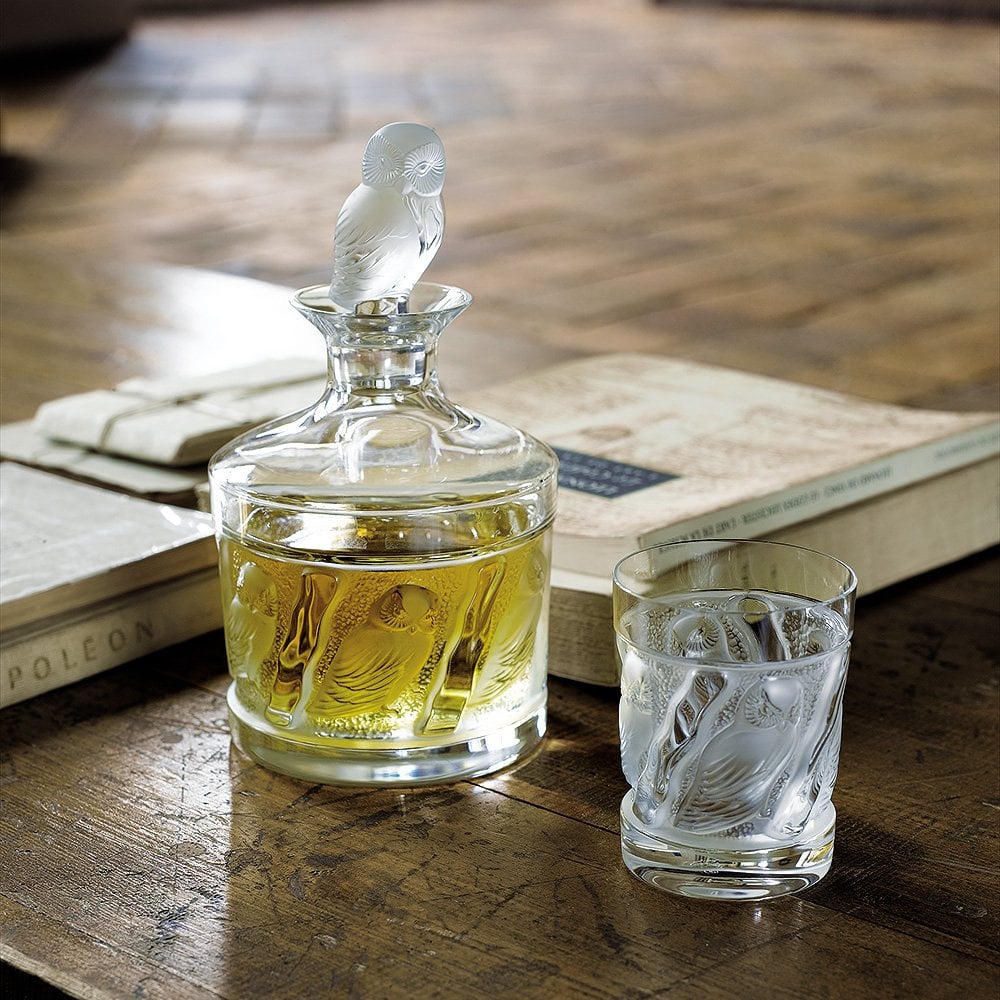 Set of Two Clear Crystal Owl Whiskey Tumblers