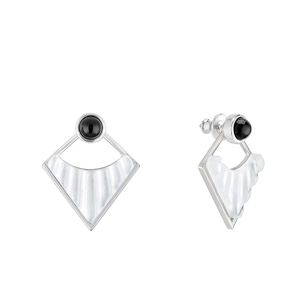 Lalique Style 1925 Clear Crystal, Black Resin & Silver Plated Earrings - Berry's Jewellers