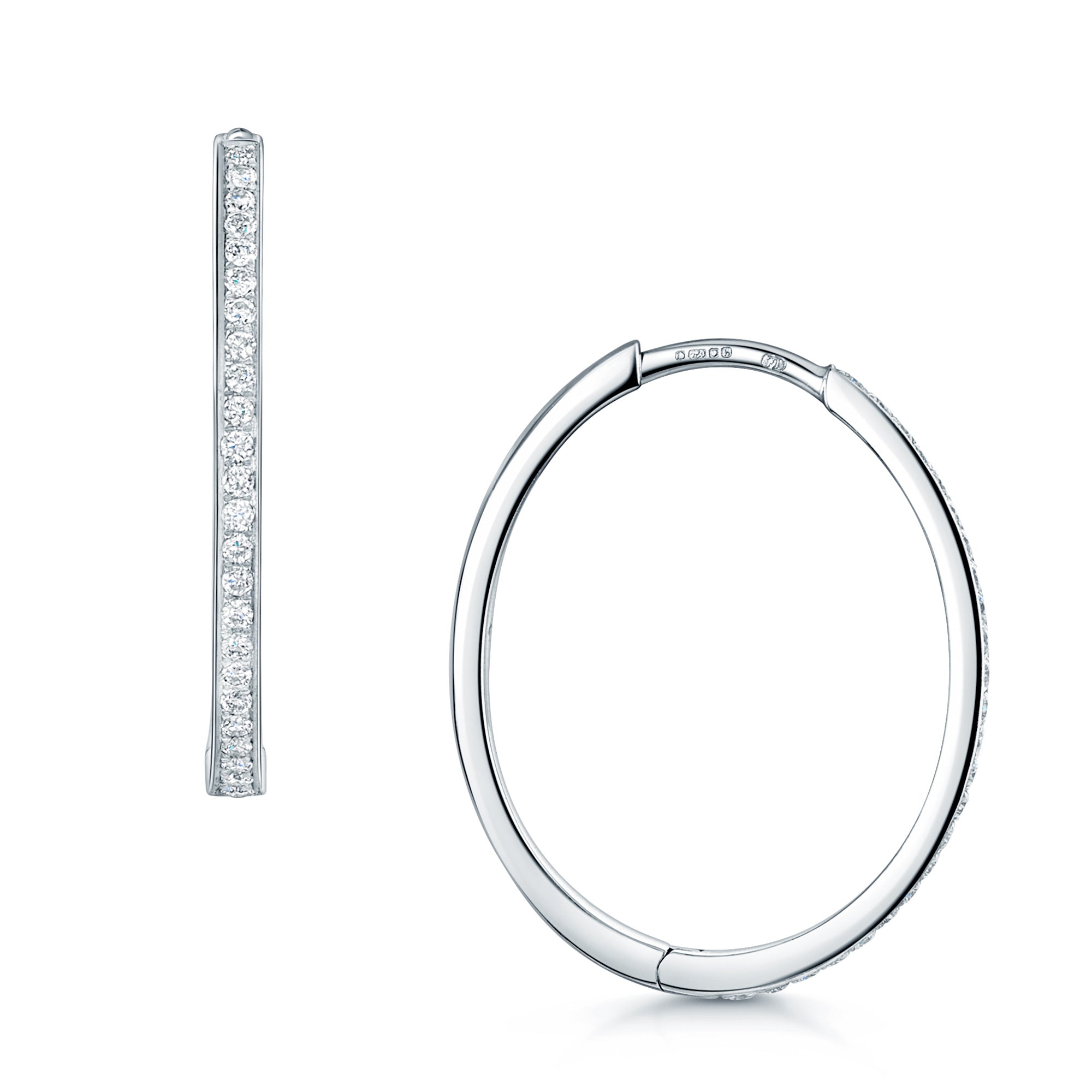 Berry's 18ct White Gold Pave Set Diamond Oval Hoop Earrings - Berry's Jewellers