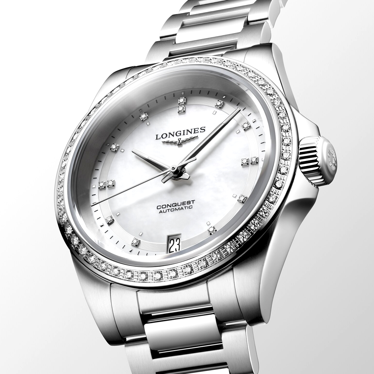 Longines Conquest 34mm Diamond Dial & Bezel Ladies Bracelet Watch - Berry's Jewellers