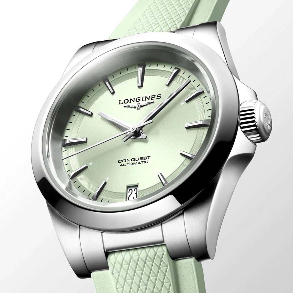 Longines Conquest 34mm Green Sunray Dial Automatic Strap Watch - Berry's Jewellers