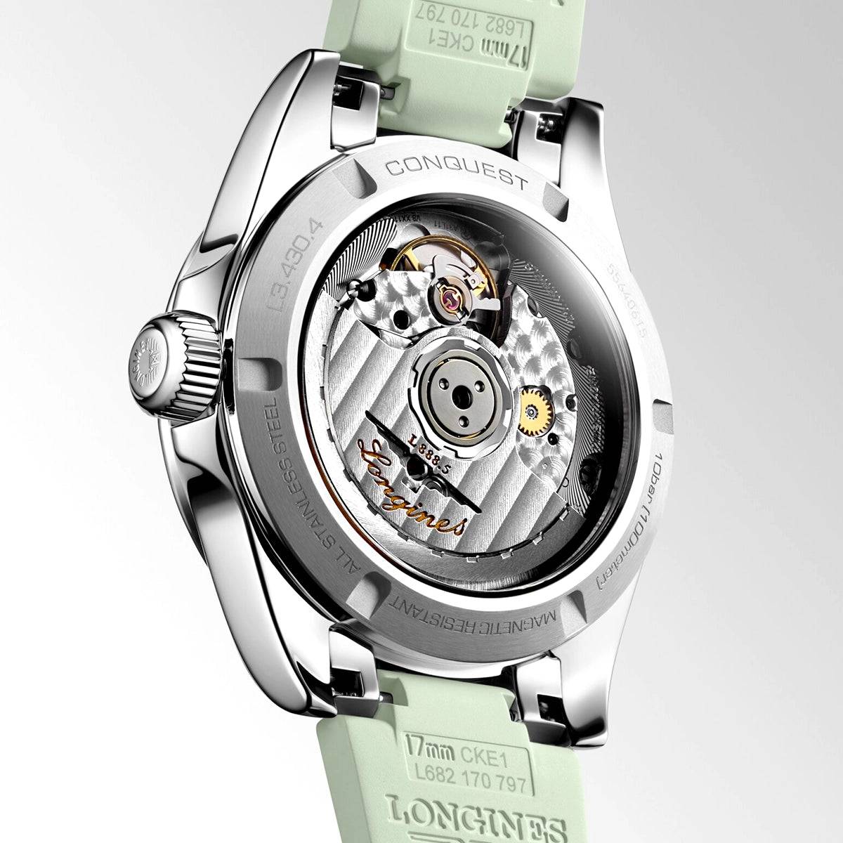 Longines Conquest 34mm Green Sunray Dial Automatic Strap Watch - Berry's Jewellers