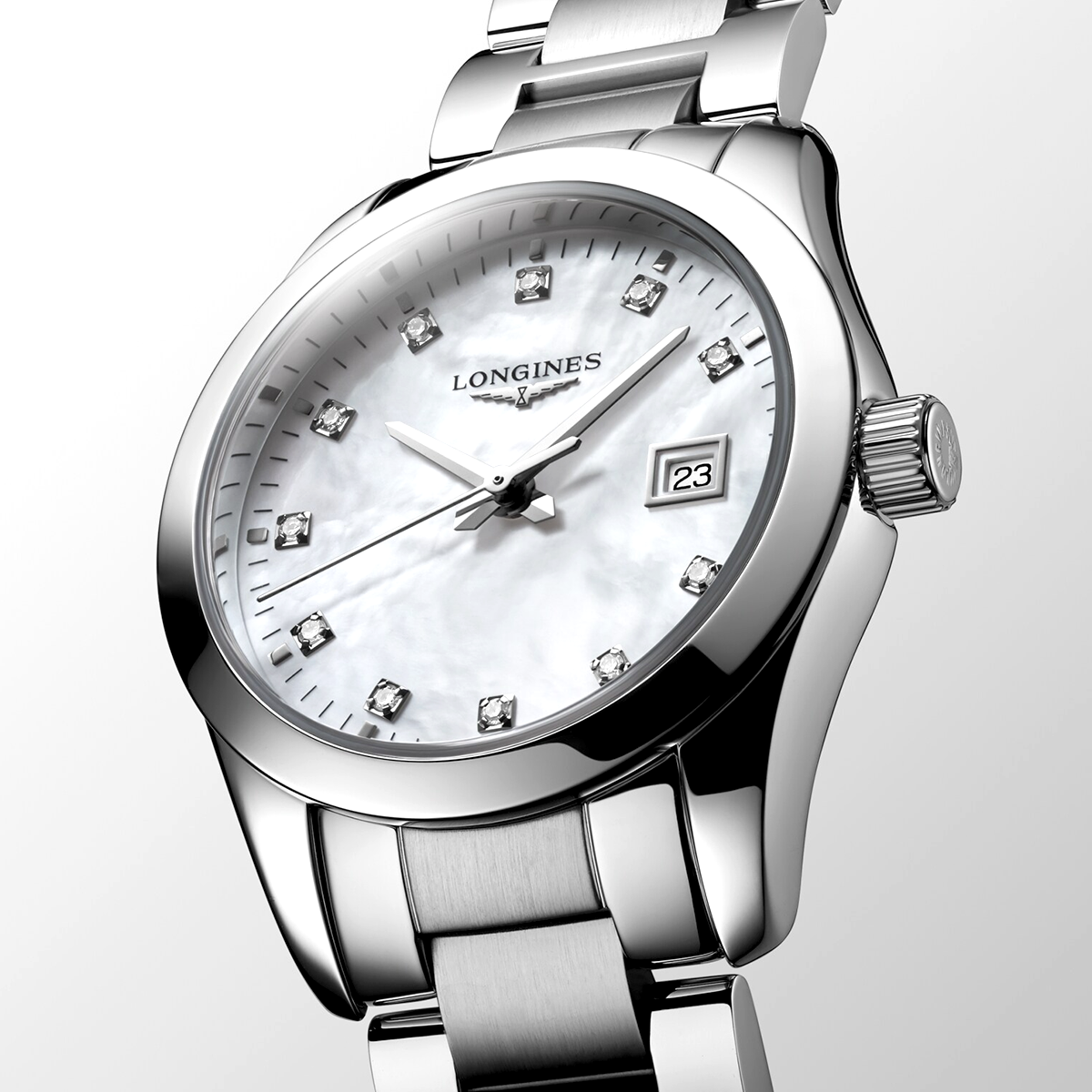 Longines Conquest Classic 29.5mm White Mother of Pearl Dial Ladies Bracelet Watch - Berry's Jewellers