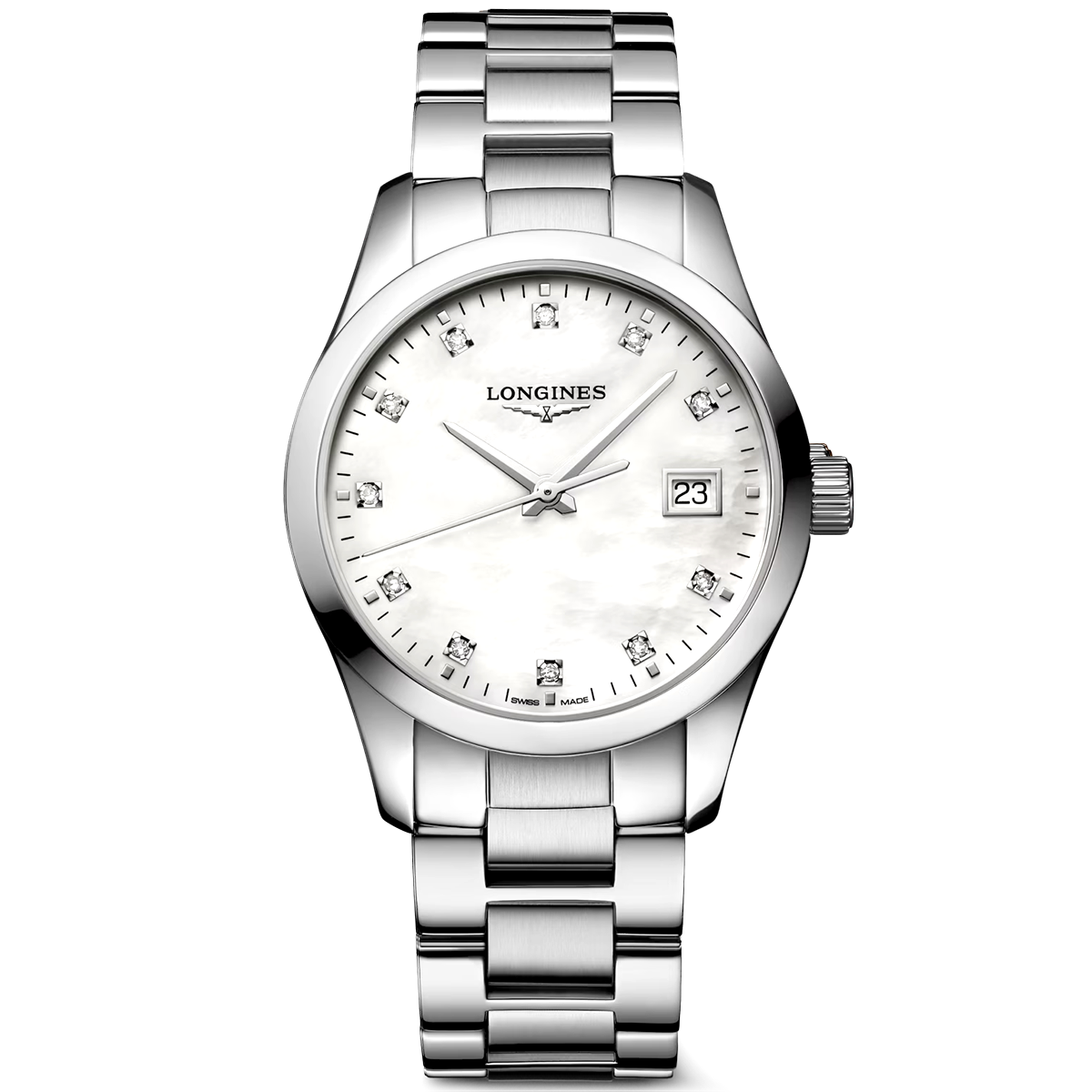 Longines Conquest Classic 34mm White Mother of Pearl Dial Ladies Bracelet Watch - Berry's Jewellers