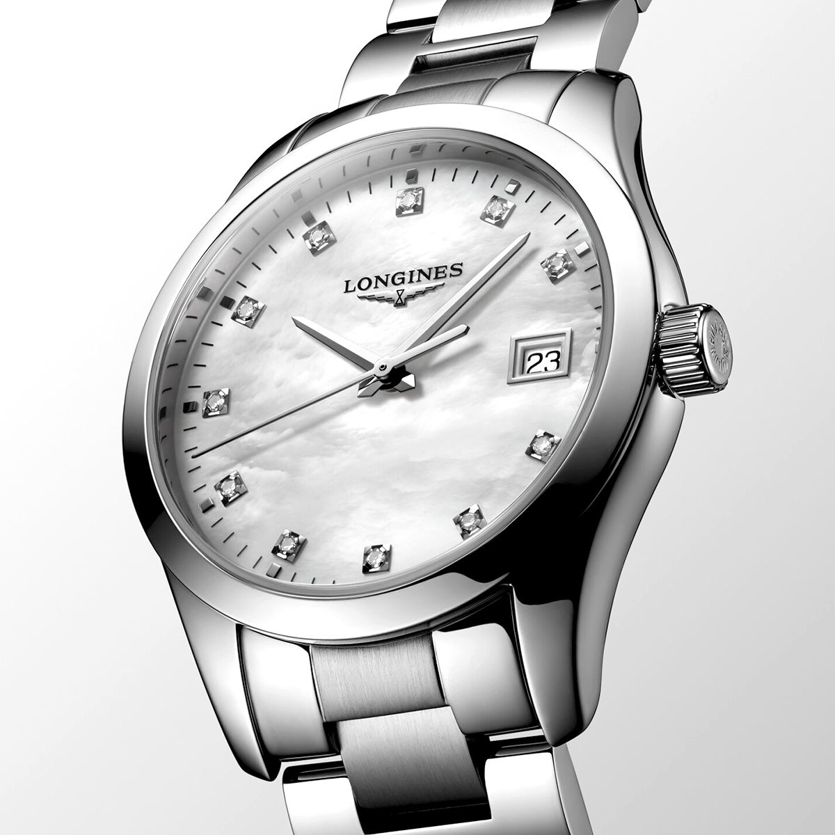 Longines Conquest Classic 34mm White Mother of Pearl Dial Ladies Bracelet Watch - Berry's Jewellers