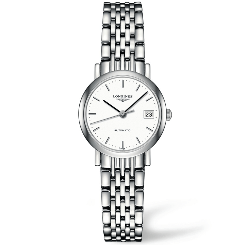 Longines Elegant 25mm White Index Dial Ladies Bracelet Watch - Berry's Jewellers