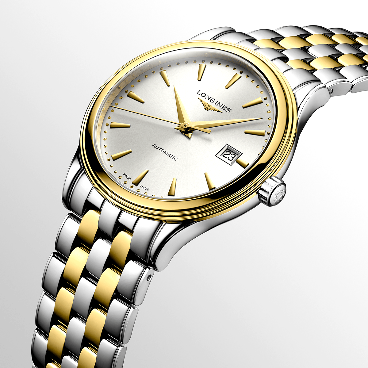 Longines Flagship Steel and Yellow Gold 40mm PVD Silver Dial Automatic Bracelet Watch - Berry's Jewellers