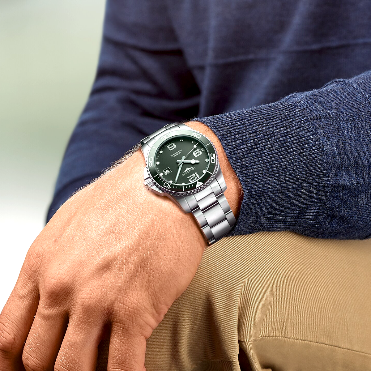 Longines HydroConquest 41mm Green Dial & Ceramic Bezel Men's Bracelet Watch - Berry's Jewellers