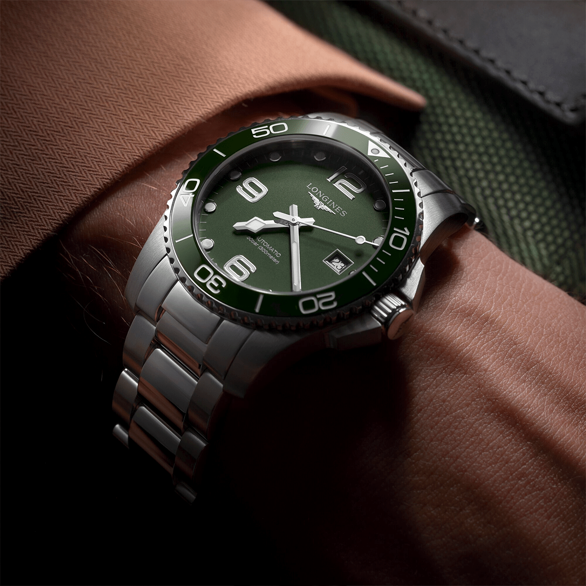 Longines HydroConquest 41mm Green Dial & Ceramic Bezel Men's Bracelet Watch - Berry's Jewellers