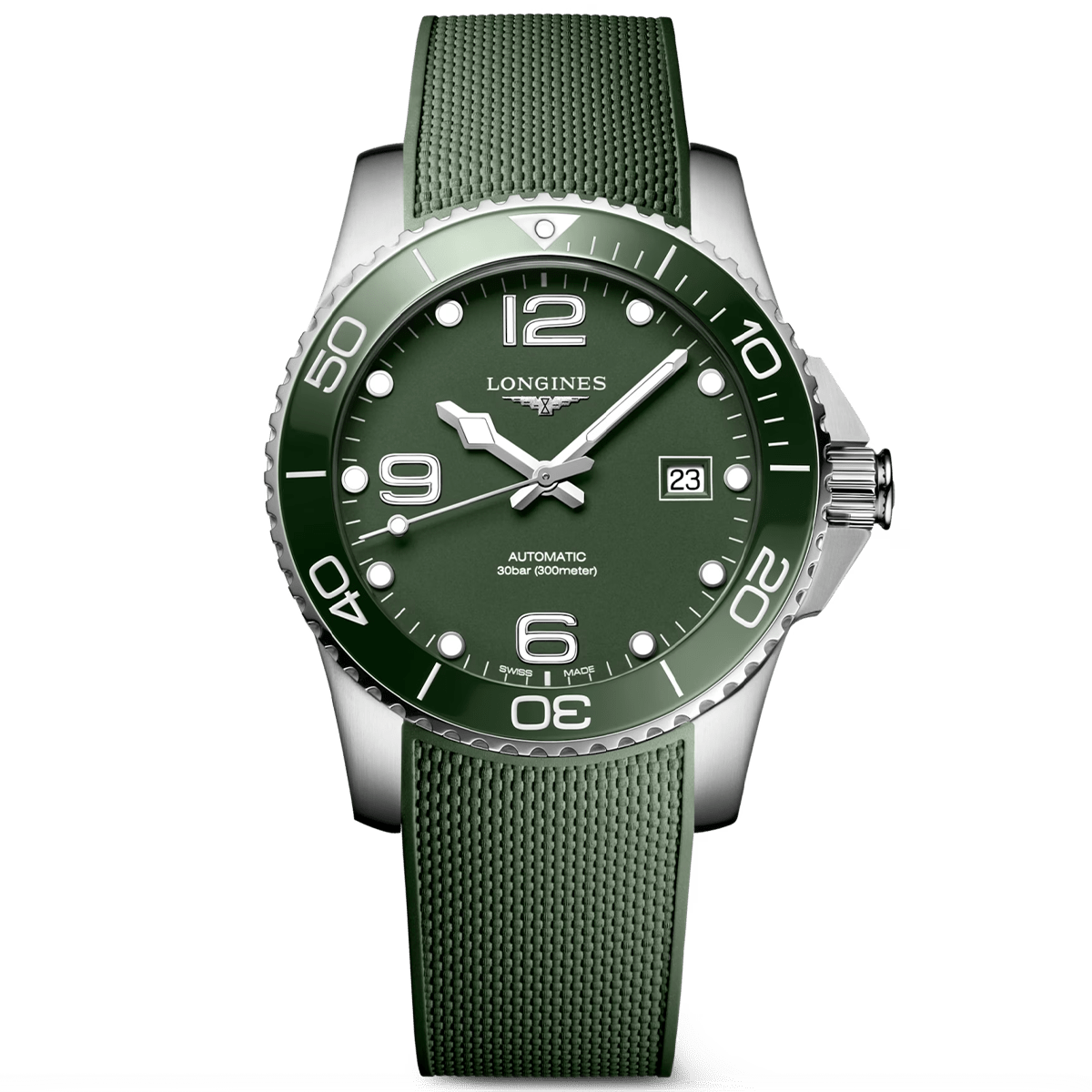 HydroConquest 41mm Green Dial & Ceramic Bezel Men's Rubber Strap Watch