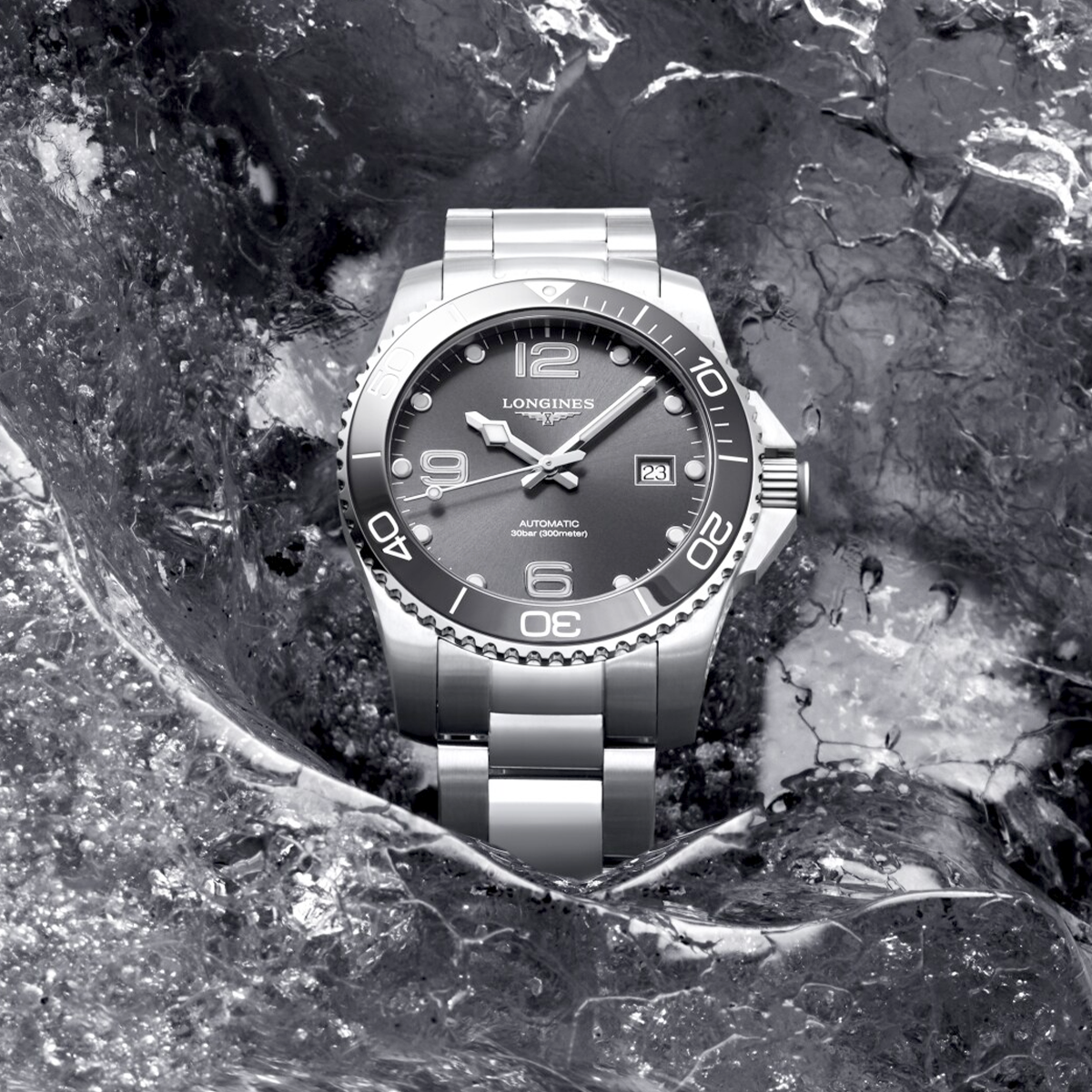 Longines HydroConquest 41mm Grey Dial & Bezel Automatic Bracelet Watch - Berry's Jewellers