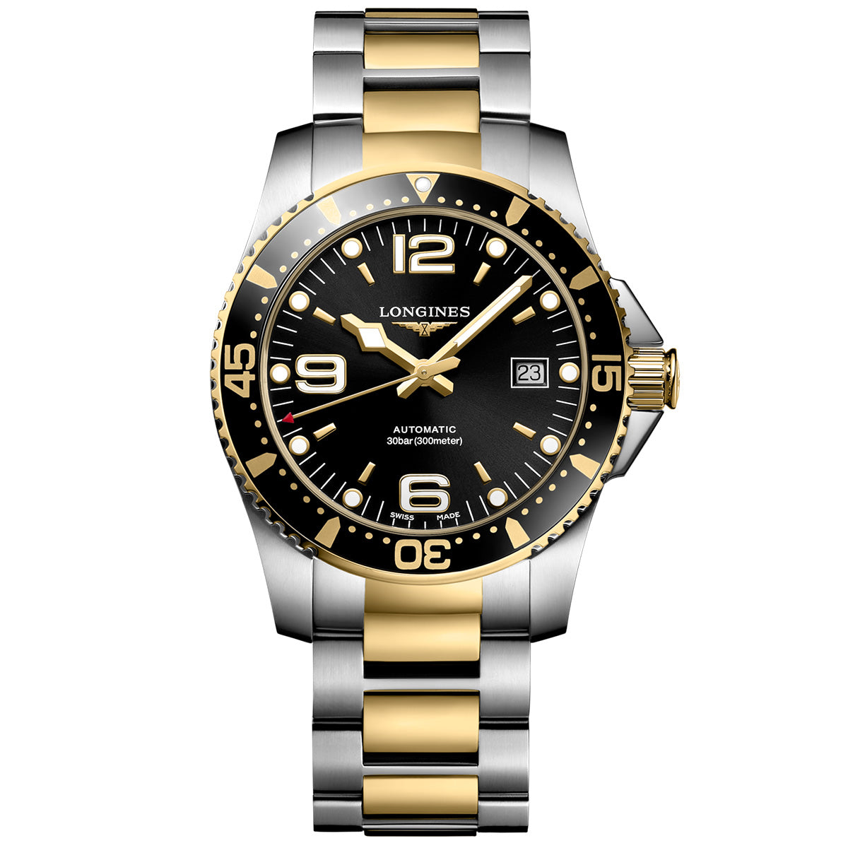 Longines HydroConquest 41mm Two-Tone Black Dial Automatic Bracelet Watch - Berry's Jewellers