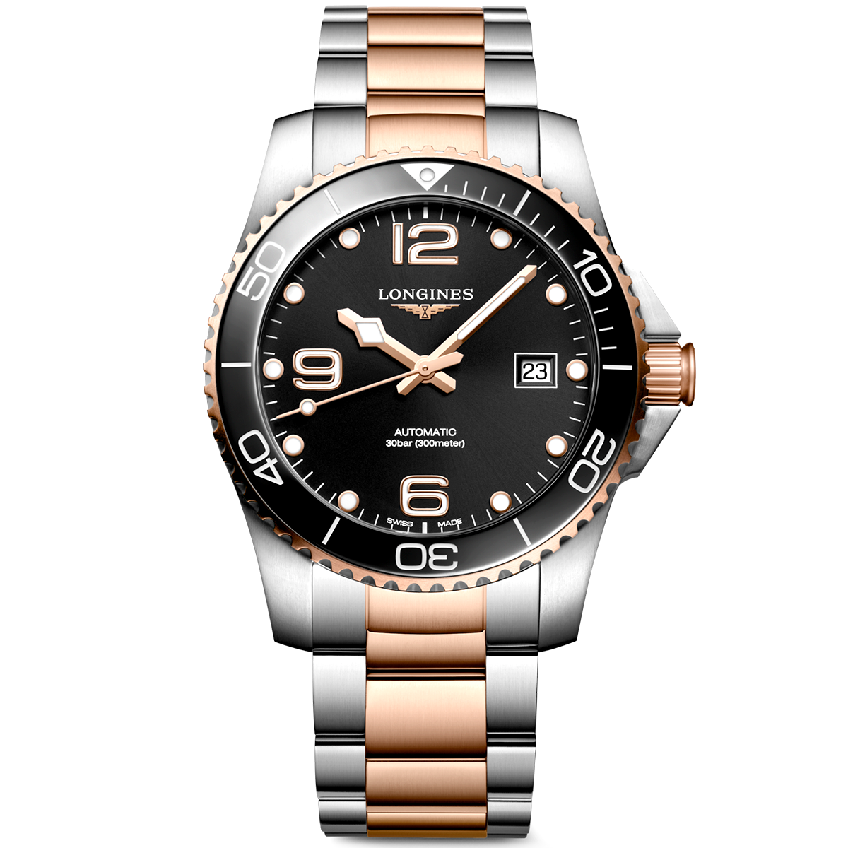 Longines HydroConquest 41mm Two-Tone Black Dial Men's Bracelet Watch - Berry's Jewellers