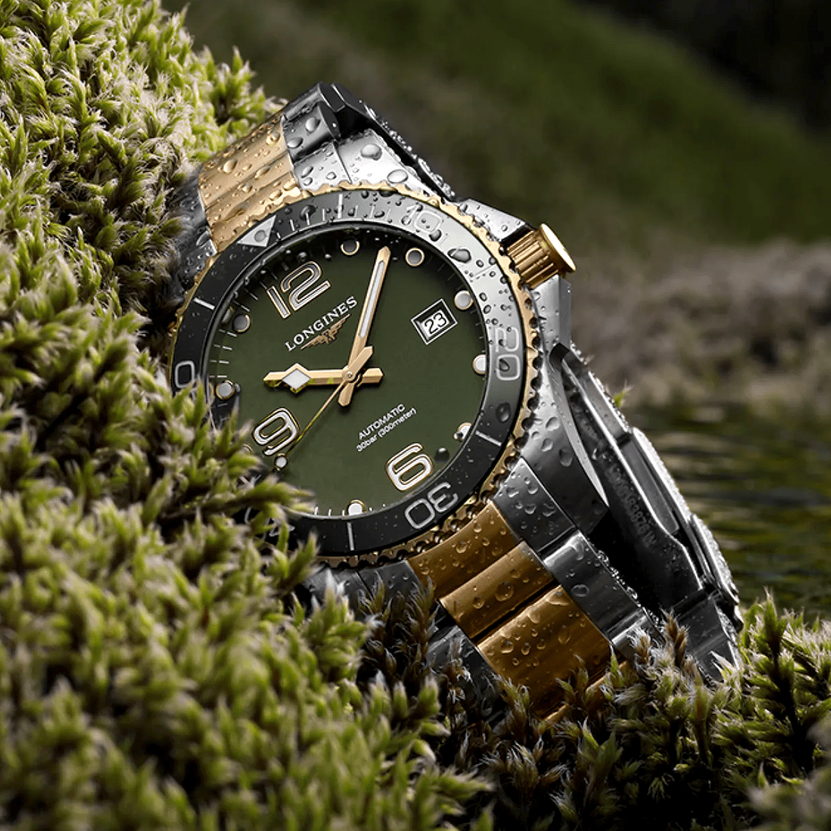 Longines HydroConquest 41mm Two-Tone Green Dial Automatic Bracelet Watch - Berry's Jewellers